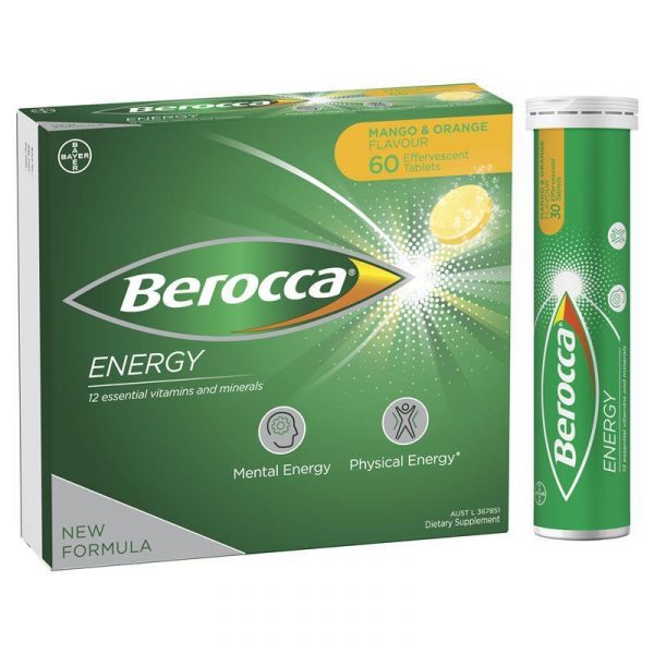 Berocca Energy Vitamin B C Mango Orange Flavour Effervescent Tablets 60 Pack 1