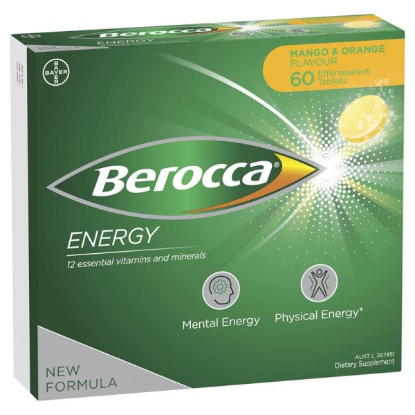 Berocca Energy Vitamin B C Mango Orange Flavour Effervescent Tablets 60 Pack 6