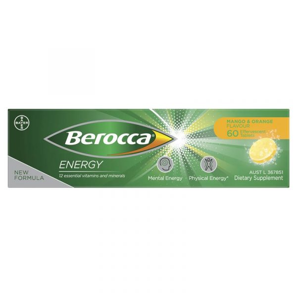 Berocca Energy Vitamin B C Mango Orange Flavour Effervescent Tablets 60 Pack 8