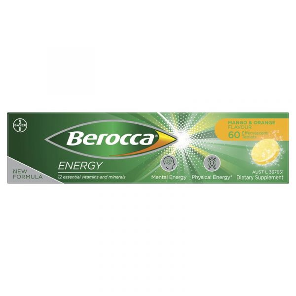 Berocca Energy Vitamin B C Mango Orange Flavour Effervescent Tablets 60 Pack 9