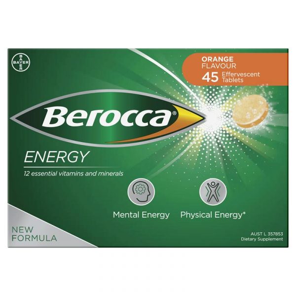 Berocca Energy Vitamin B C Orange Flavour Effervescent Tablets 45 Pack