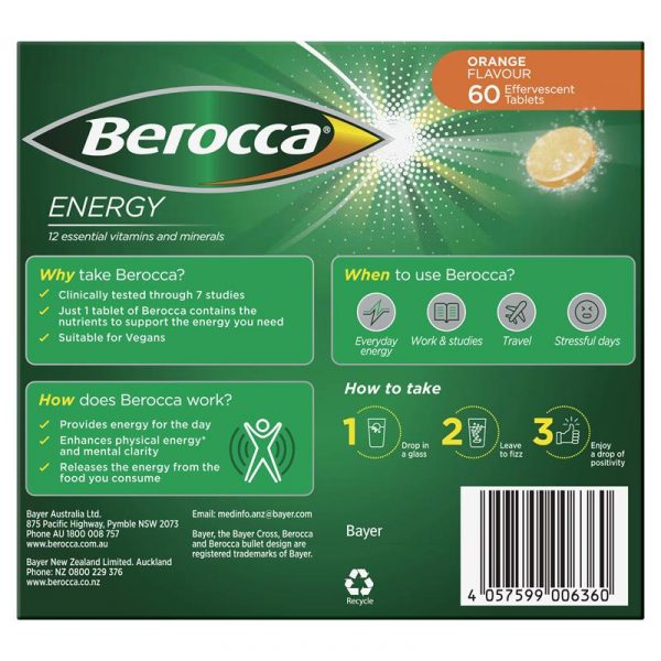 Berocca Energy Vitamin B C Orange Flavour Effervescent Tablets 5