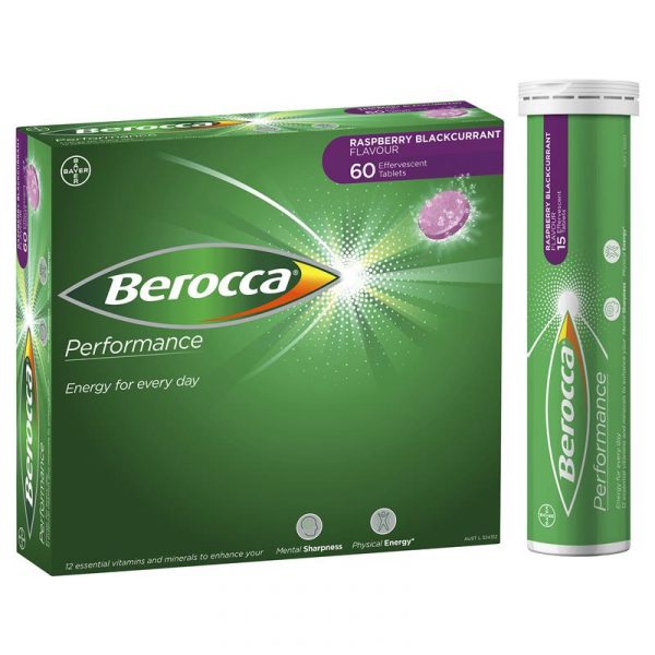 Berocca Energy Vitamin B C Raspberry Blackcurrant Flavour Effervescent Tablets 60 Pack 1