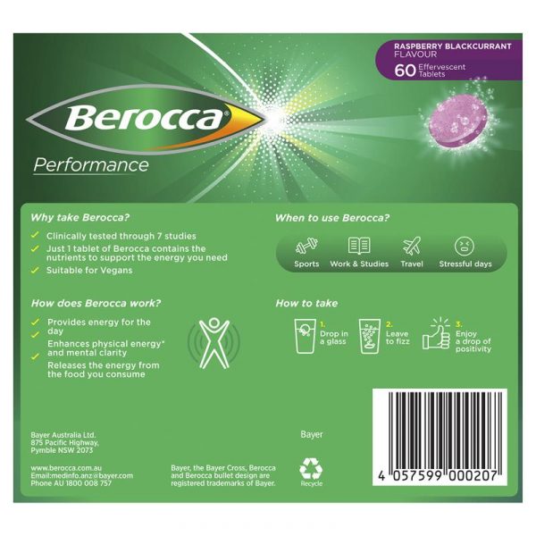 Berocca Energy Vitamin B C Raspberry Blackcurrant Flavour Effervescent Tablets 60 Pack 2