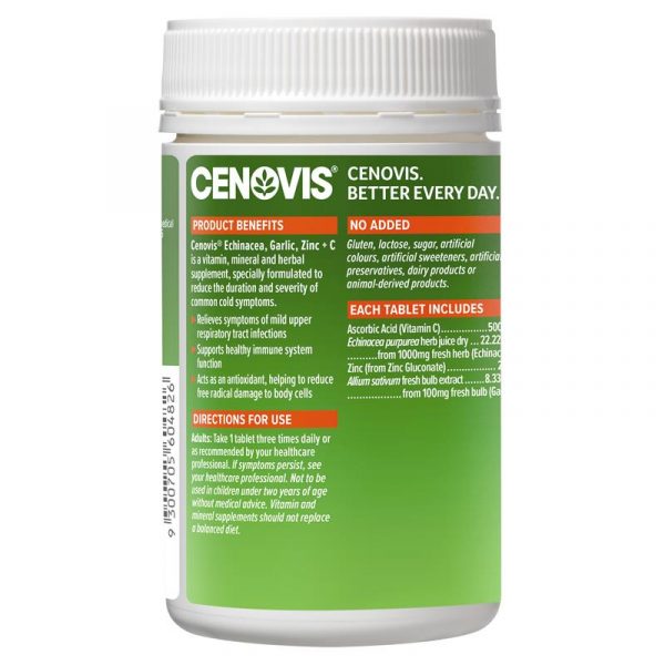 Cenovis Echinacea Garlic Zinc Vitamin C for Immune Support 180 Tablets Exclusive Size 8