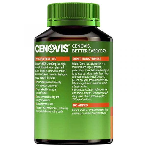 Cenovis Mega Vitamin C for Immune Support 1000mg 60 Orange Flavour Chewable Tablets 8