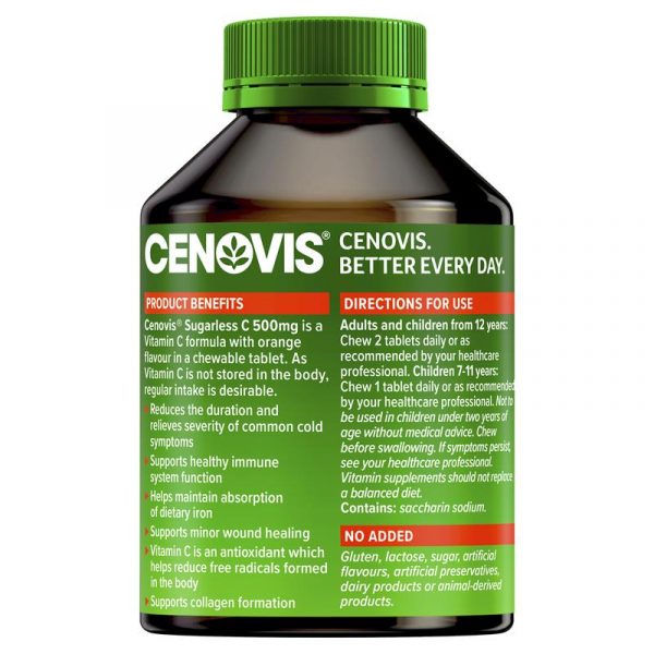 Cenovis Sugarless Vitamin C for Immune Support 500mg 300 Orange Flavour Chewable Tablets 8