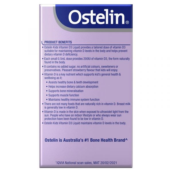 Ostelin Kids Vitamin D Liquid D3 for Childrens Bone Health Immune Support 20mL 10