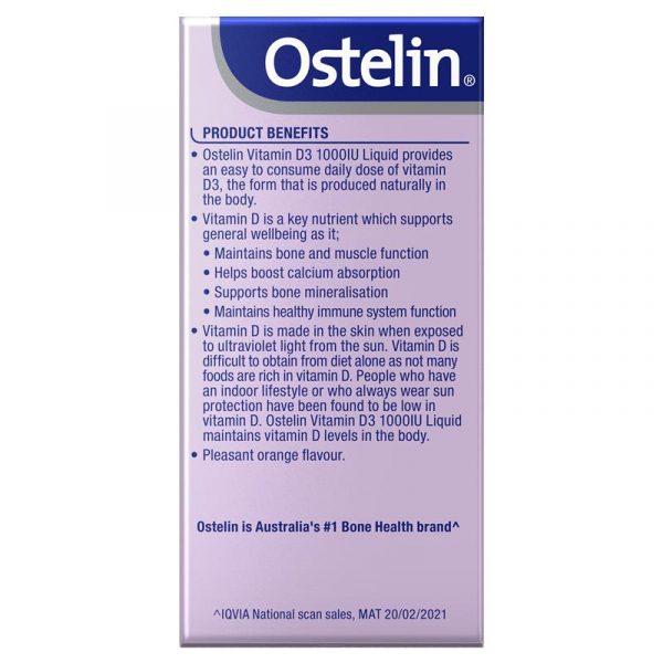 Ostelin Vitamin D 1000IU Liquid - D3 for Bone Health + Immune Support - 50mL - Image 3