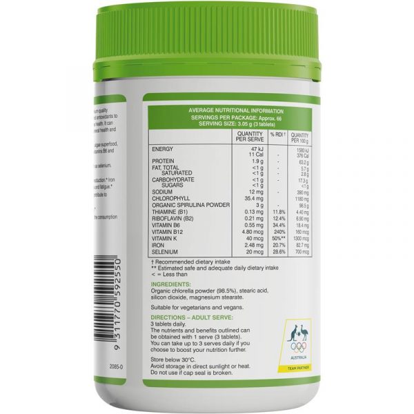 Swisse Organic Spirulina 1000mg 200 Tablets 2