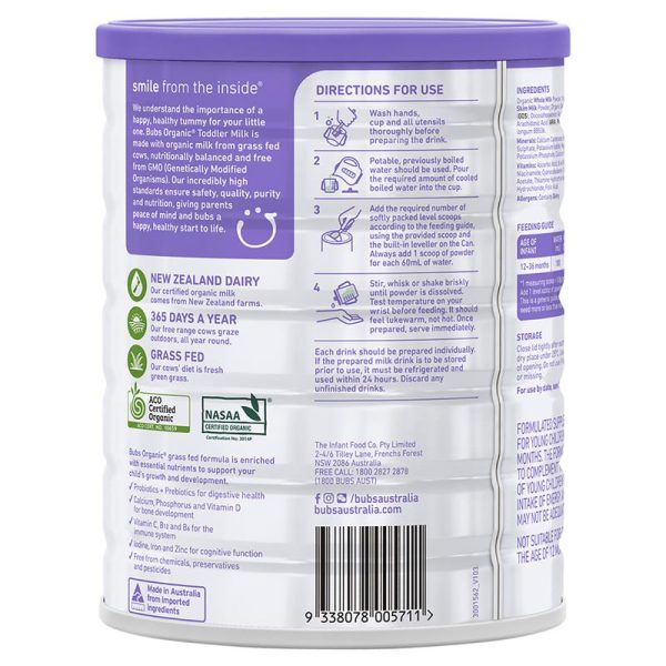 Bubs Organic Grass Fed Toddler Milk 800g - Image 2